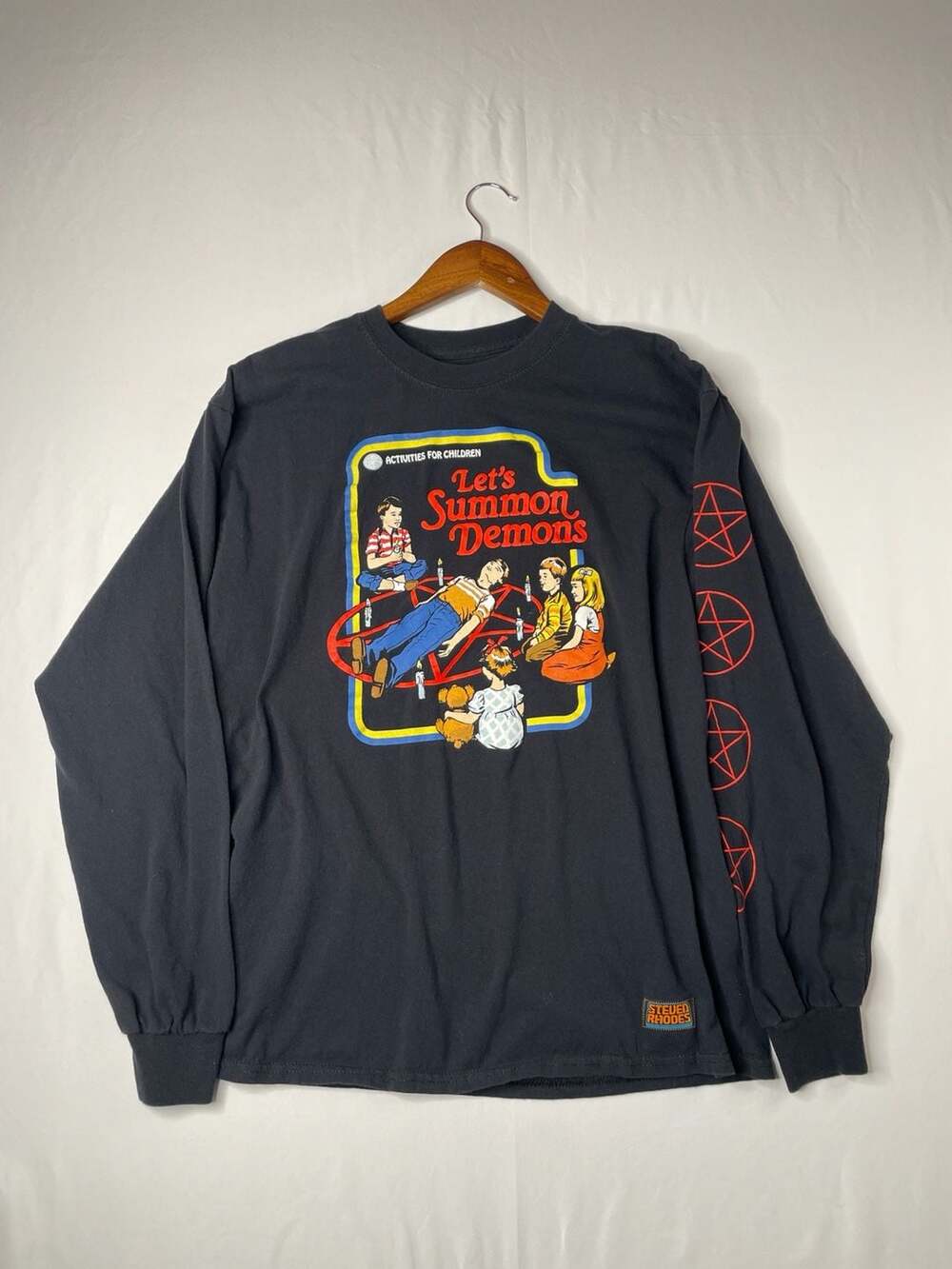 Steven Rhodes Let's Summon Demons Black Long Sleeve Graphic T-Shirt Men's Size L